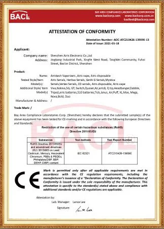 Attestation of Conformity Certificate
