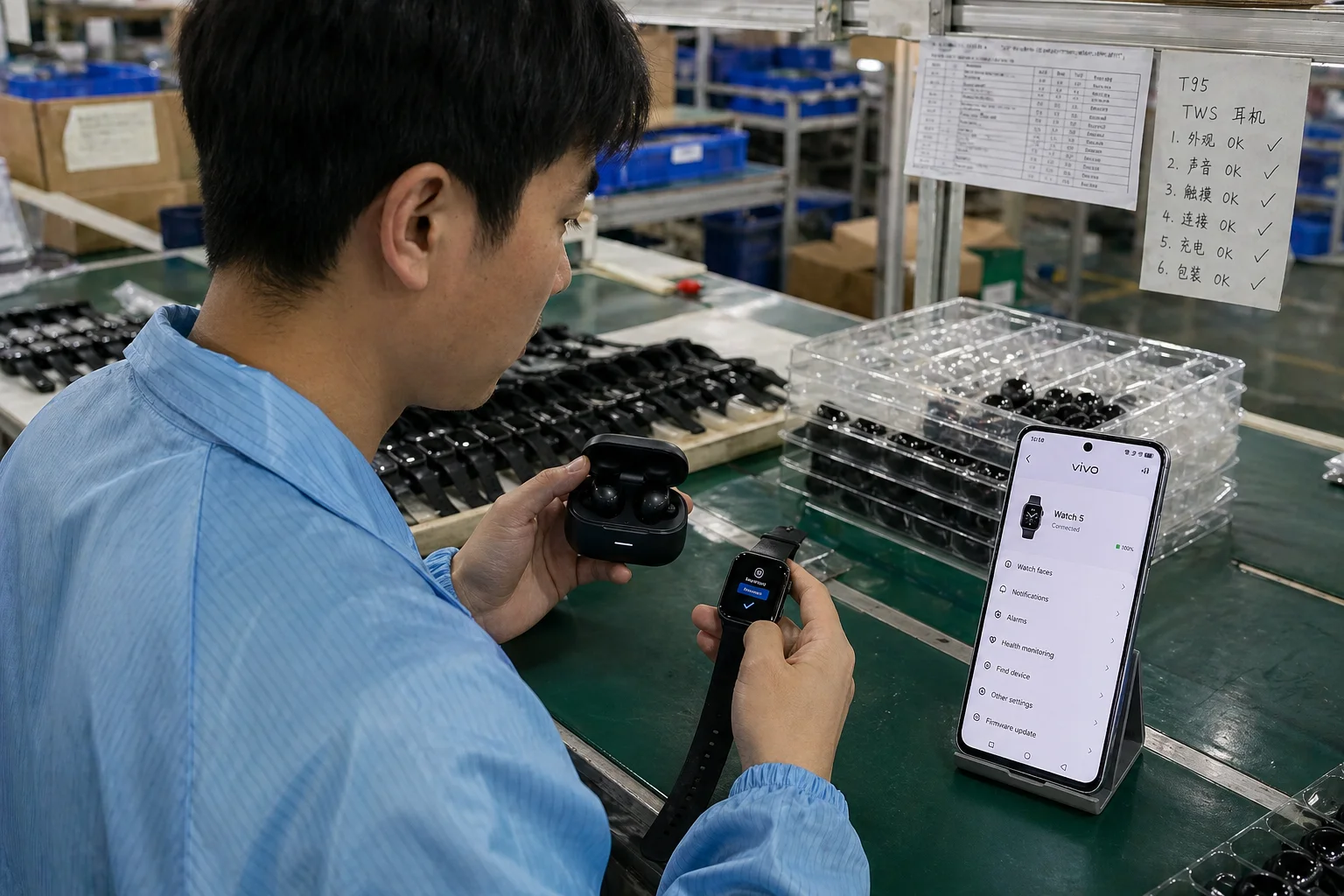 A person testing the app connectivity of a new smartwatch with their phone