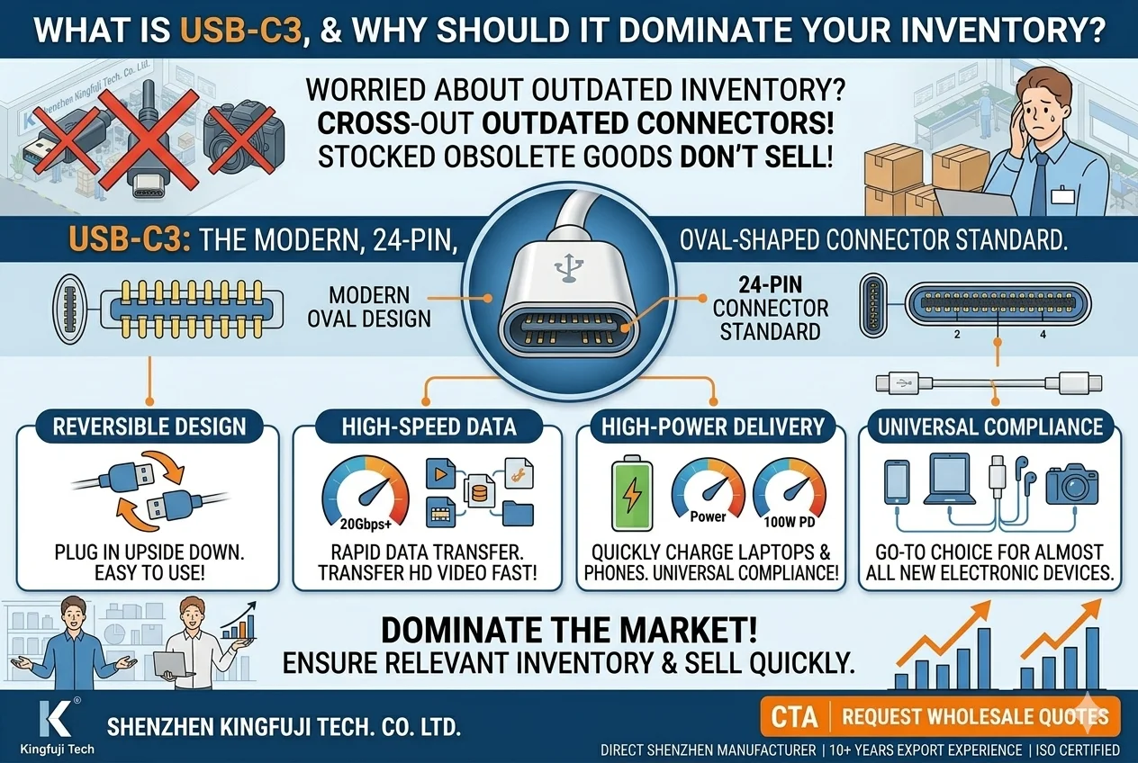 Close-up of a USB-C connector showing its oval, reversible shape