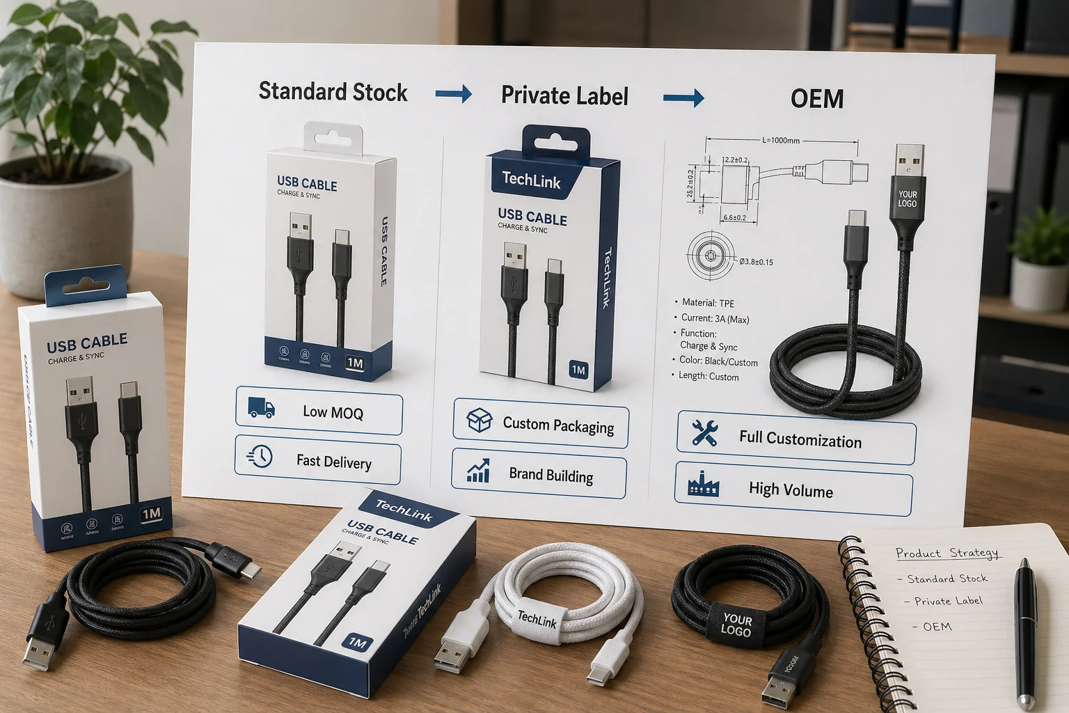 A diagram showing the path from standard stock to private label to OEM
