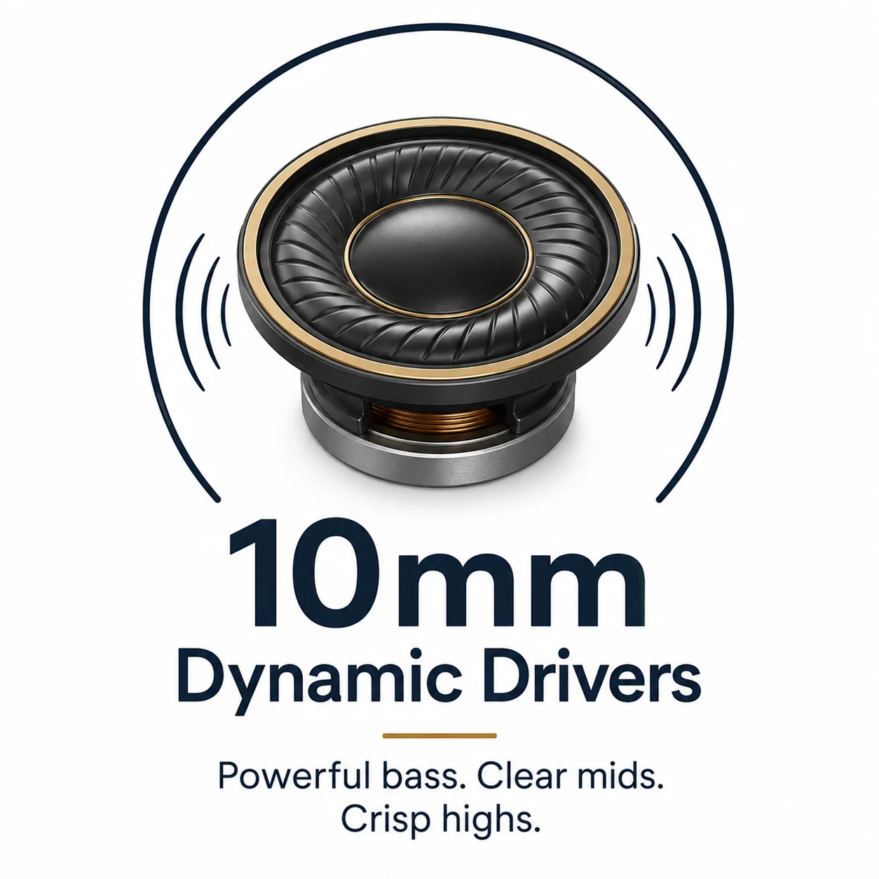 Communicating Sound Quality on Packaging An icon showing a speaker driver with the text "10mm Dynamic Drivers"