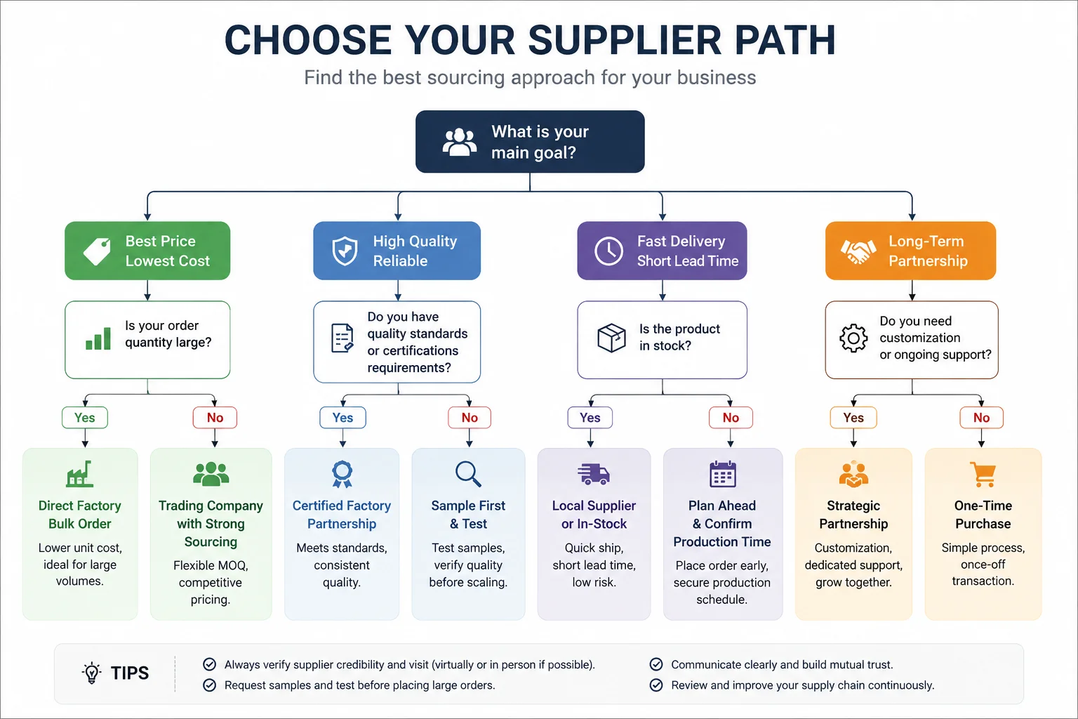 Choosing Your Supplier Path A flowchart showing different business paths