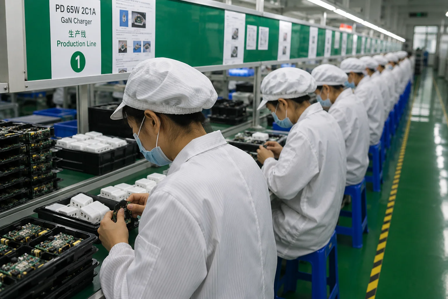 Charger Production Line Capacity A factory production line for chargers