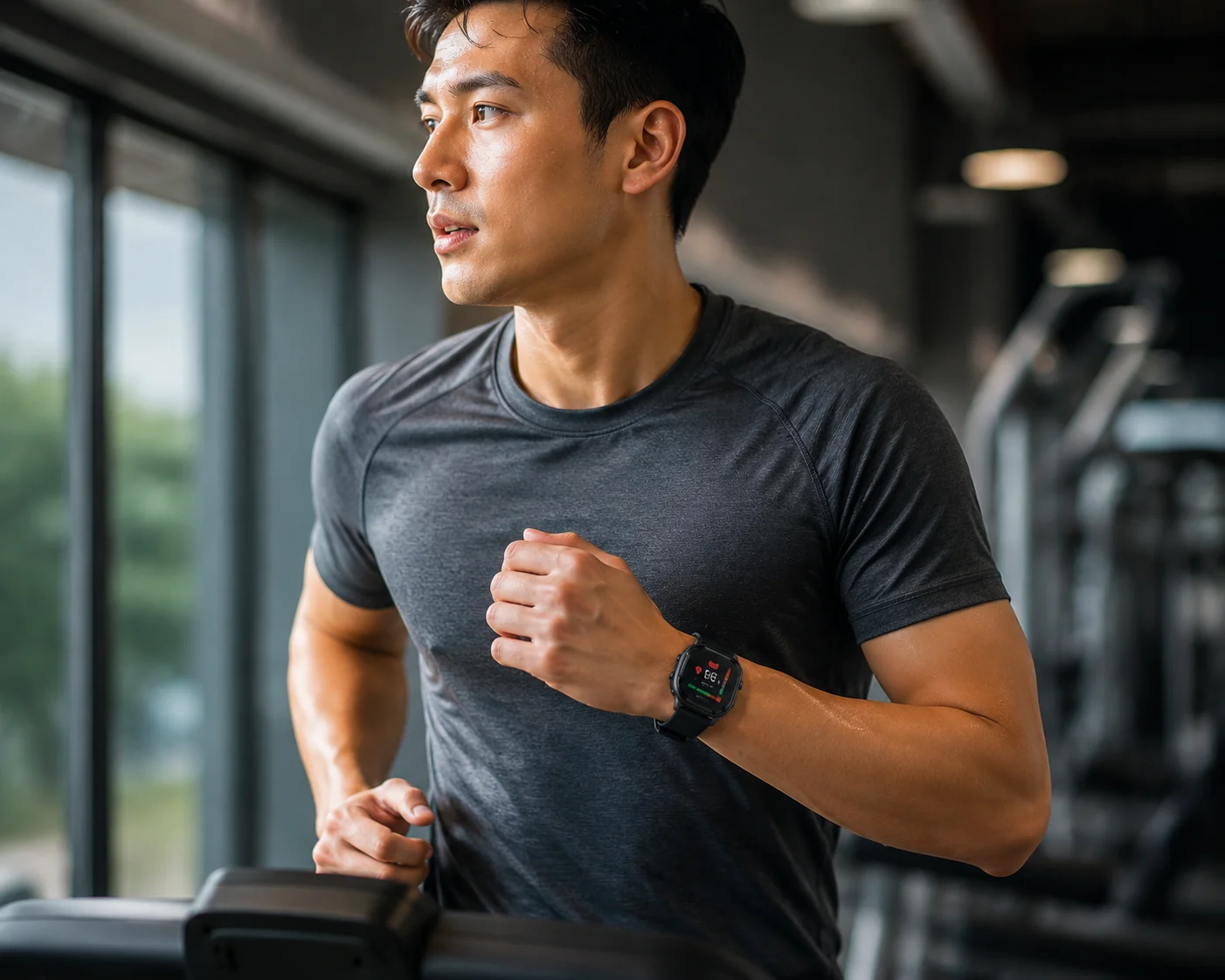 Ergonomic and Comfortable Smartwatch A person wearing a comfortable smartwatch during a workout