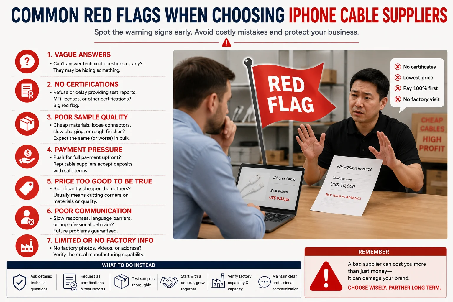 A red flag icon over a supplier negotiation