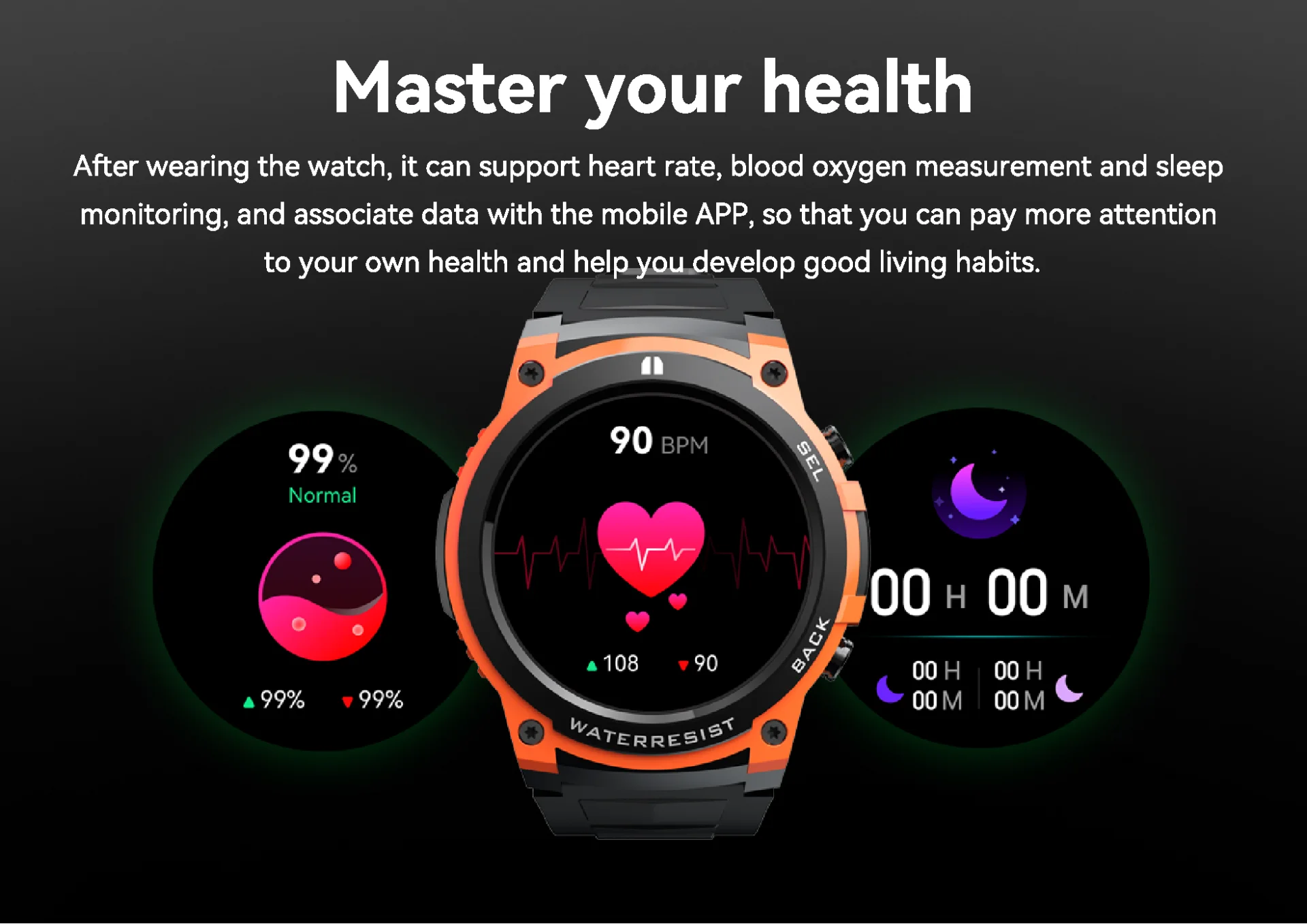A close-up of a vibrant smartwatch screen showing a health data app
