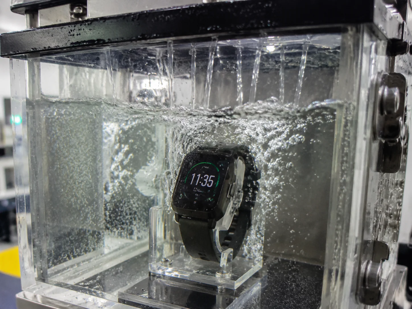 Smartwatch Durability Test A smartwatch being tested for water resistance