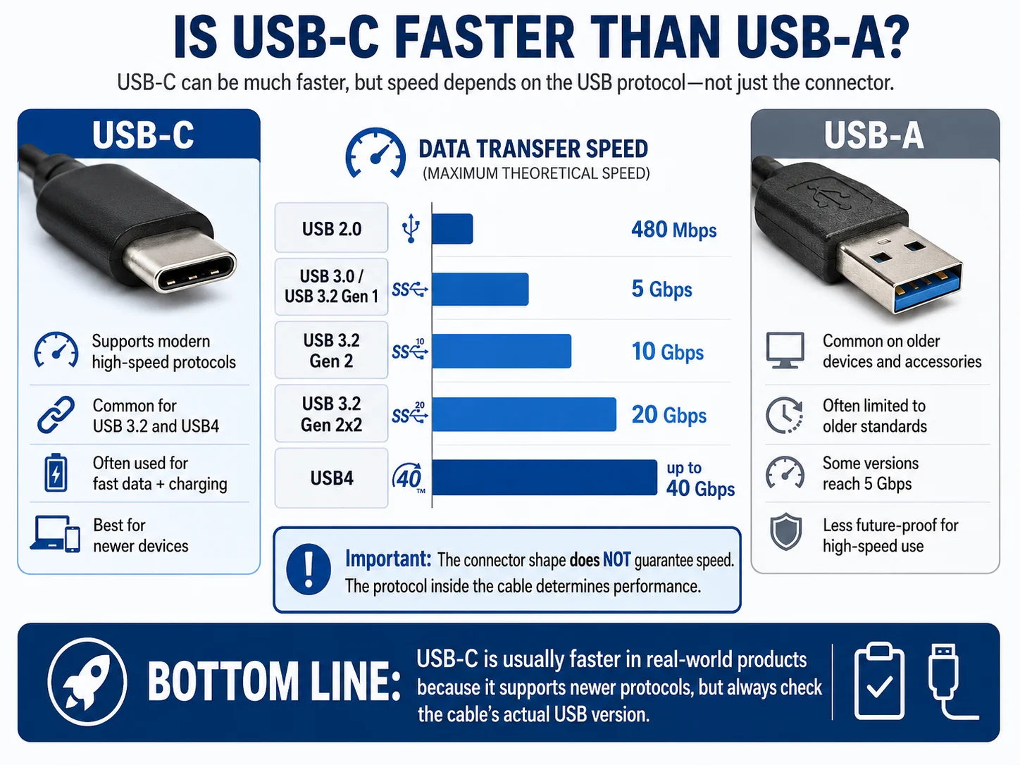Data Transfer Speed Comparison Graph comparing data transfer speeds of USB-C and USB-A