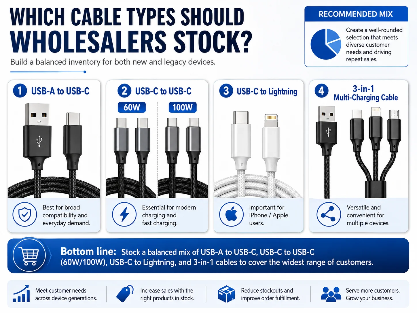 Essential USB Cables for Wholesale An assortment of different USB cable types for wholesale