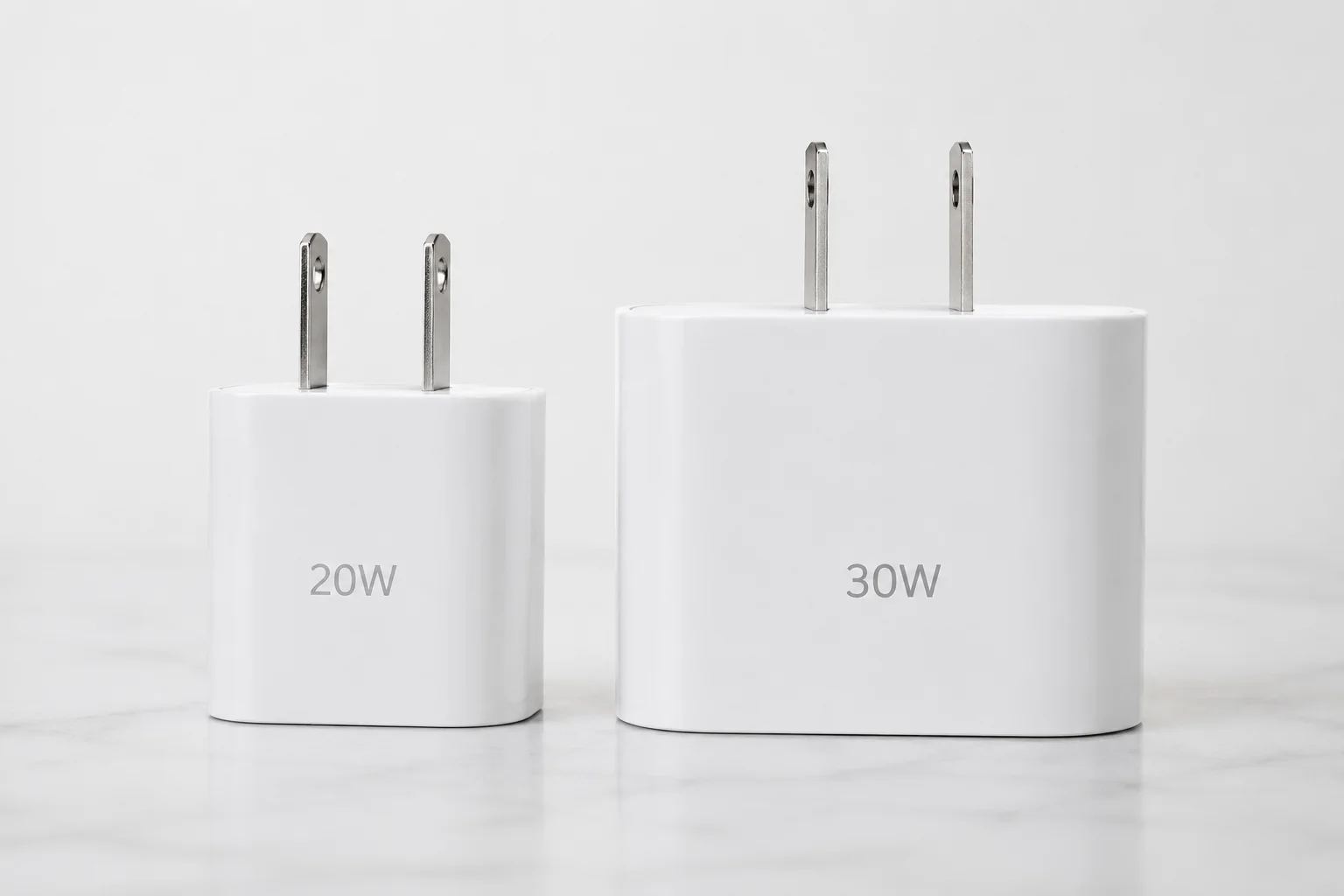 A 20W and 30W charger side by side