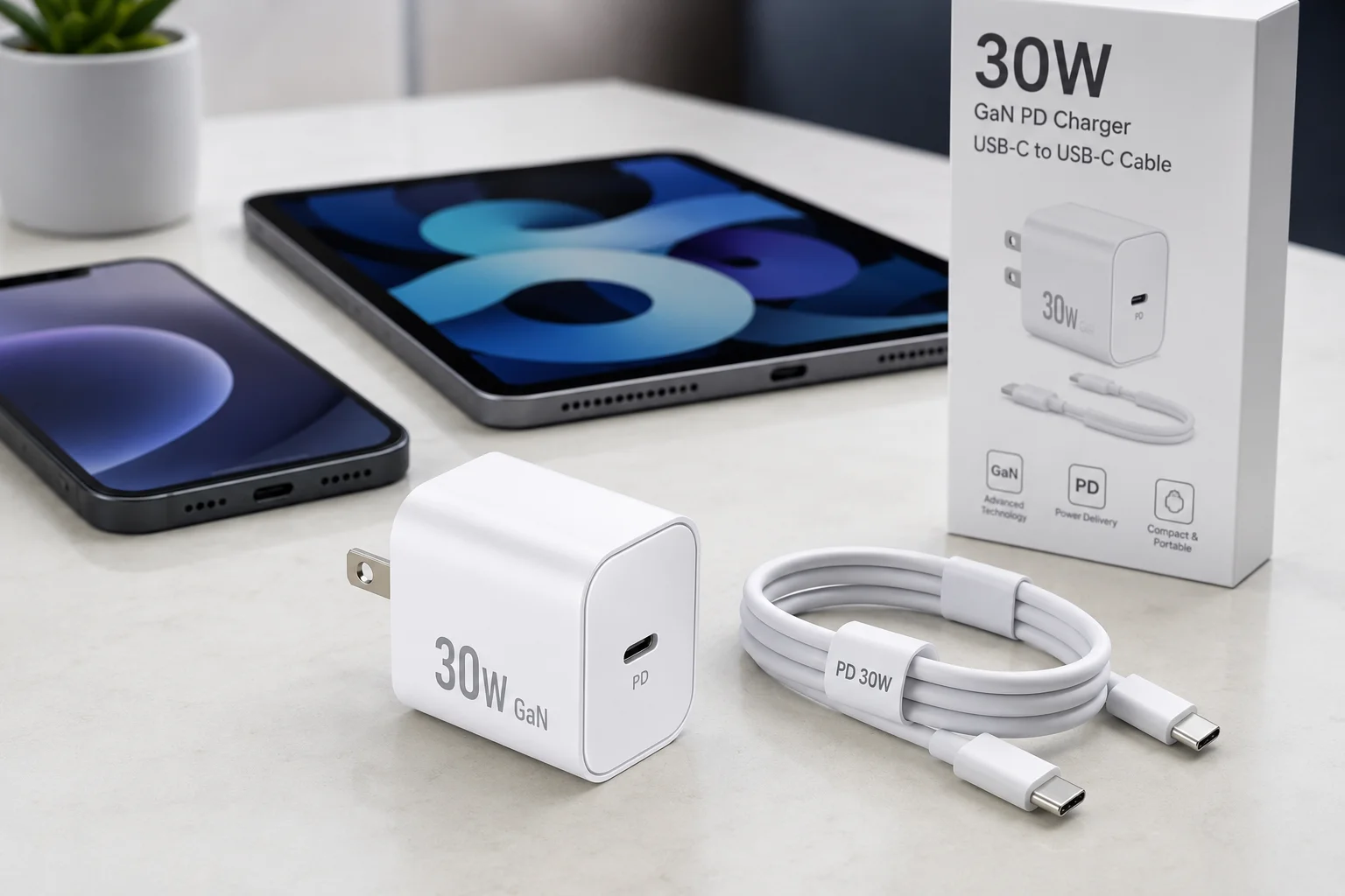 30W GaN PD charger with USB-C cable 30W GaN PD charger with USB-C cable