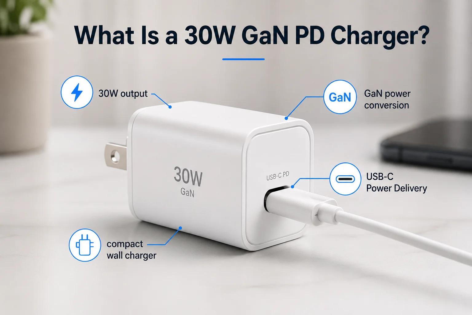 30W GaN PD charger features 30W GaN PD charger features