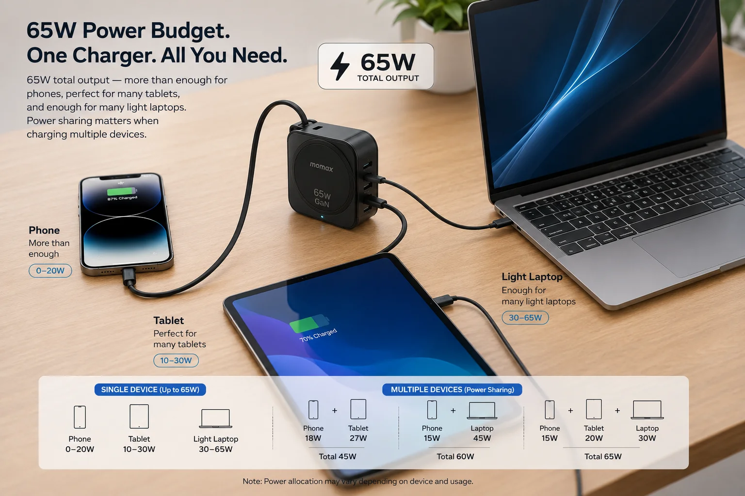65W charger power distribution 65W charger power distribution