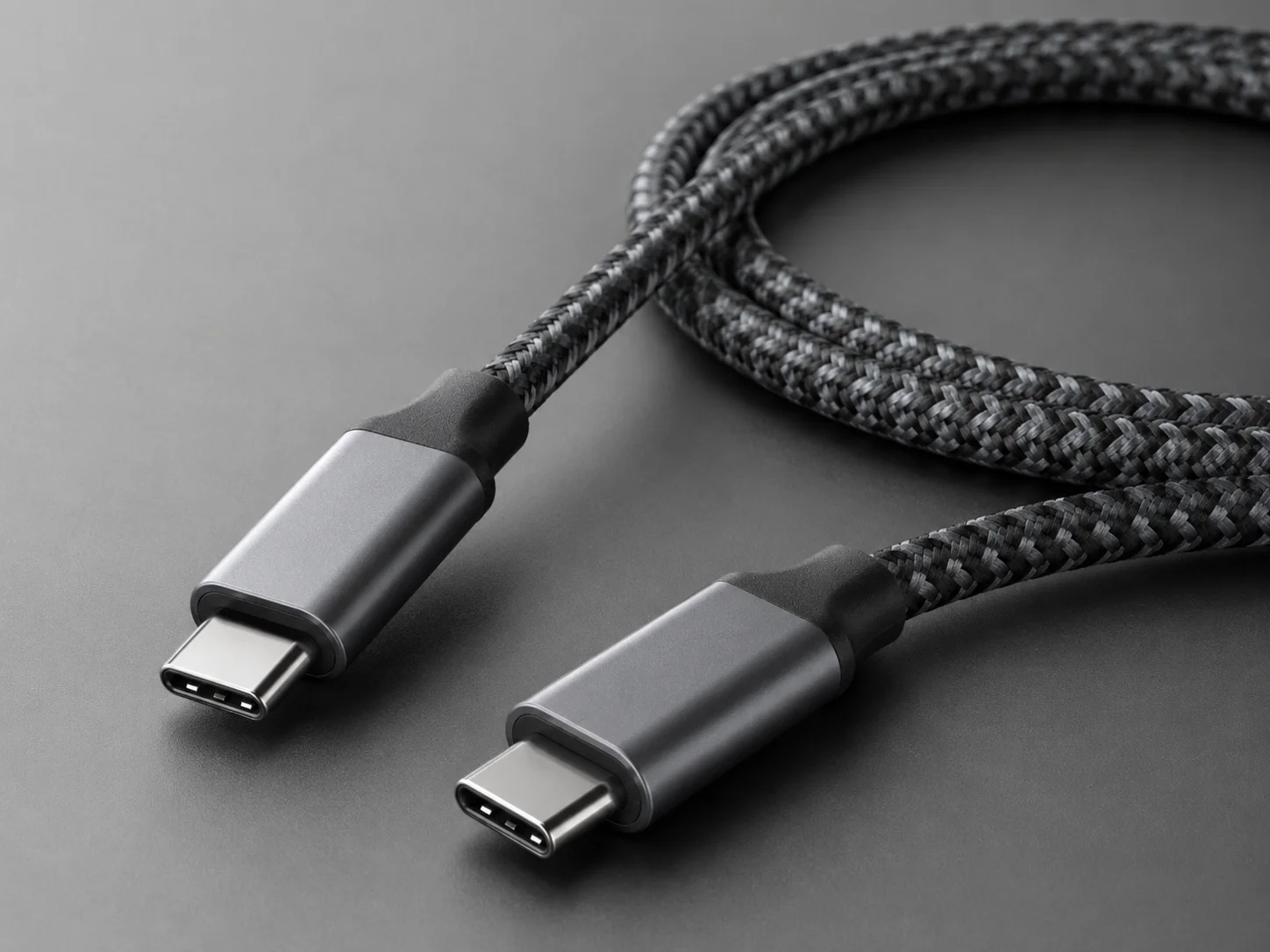 A high-quality braided USB-C to USB-C cable
