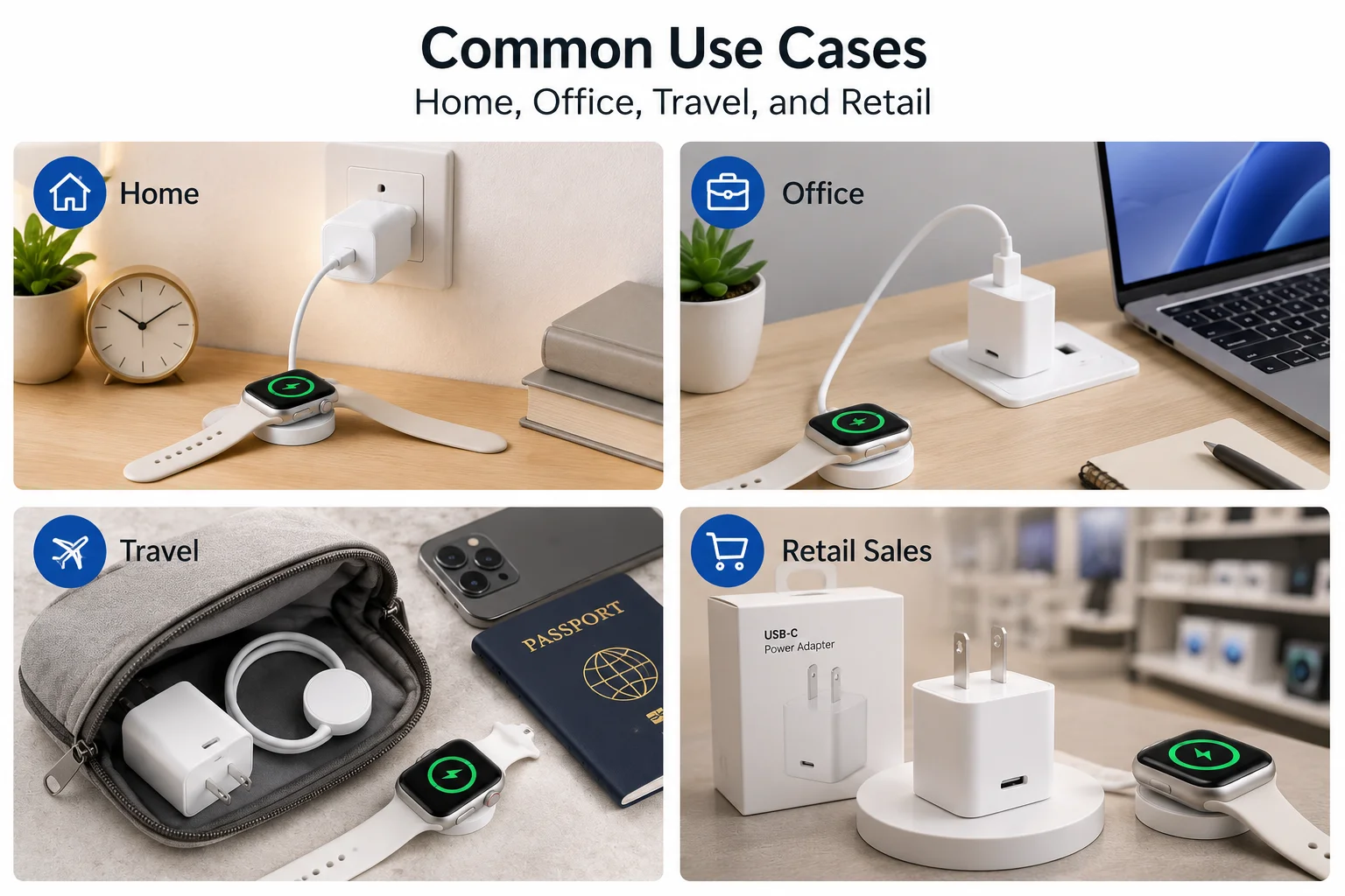Apple Watch charger use cases home office travel retail Apple Watch charger use cases home office travel retail