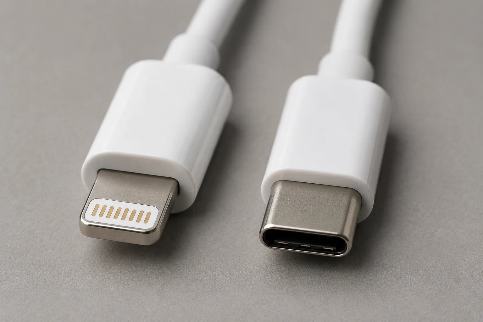 Lightning vs USB-C Connectors A side-by-side comparison of a Lightning connector and a USB-C connector.