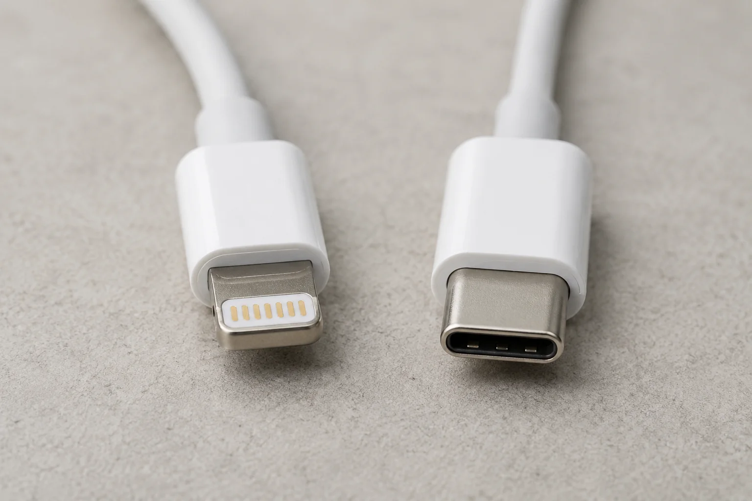 Lightning vs USB-C A side-by-side comparison of a Lightning connector and a USB-C connector
