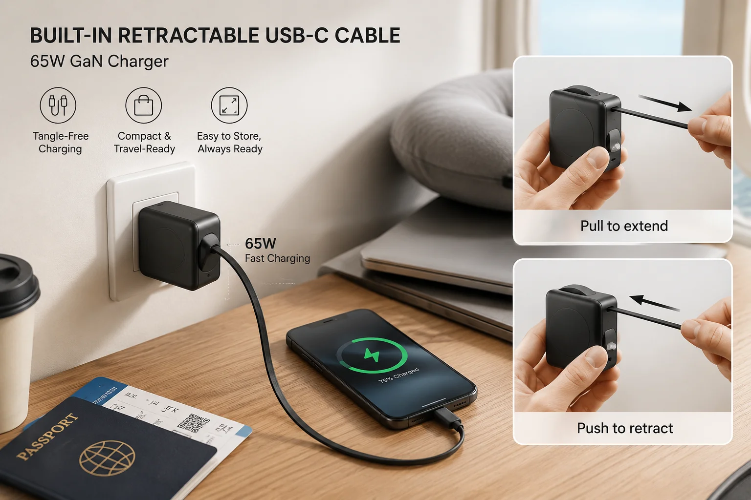 retractable USB-C cable charger retractable USB-C cable charger