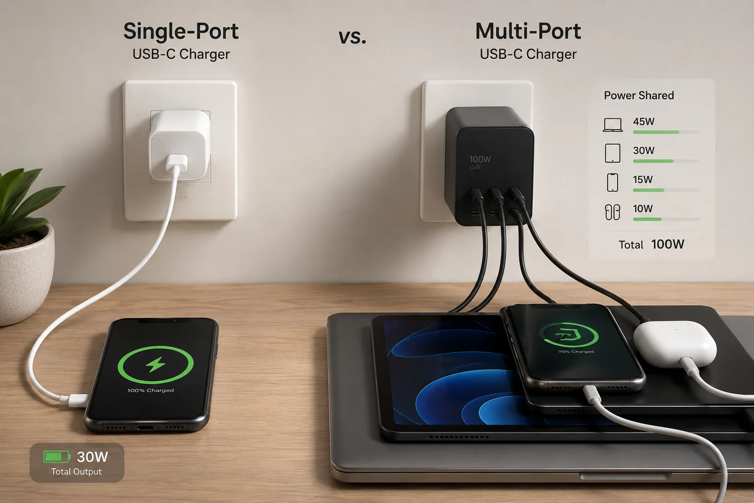 single port vs multi port USB-C charger