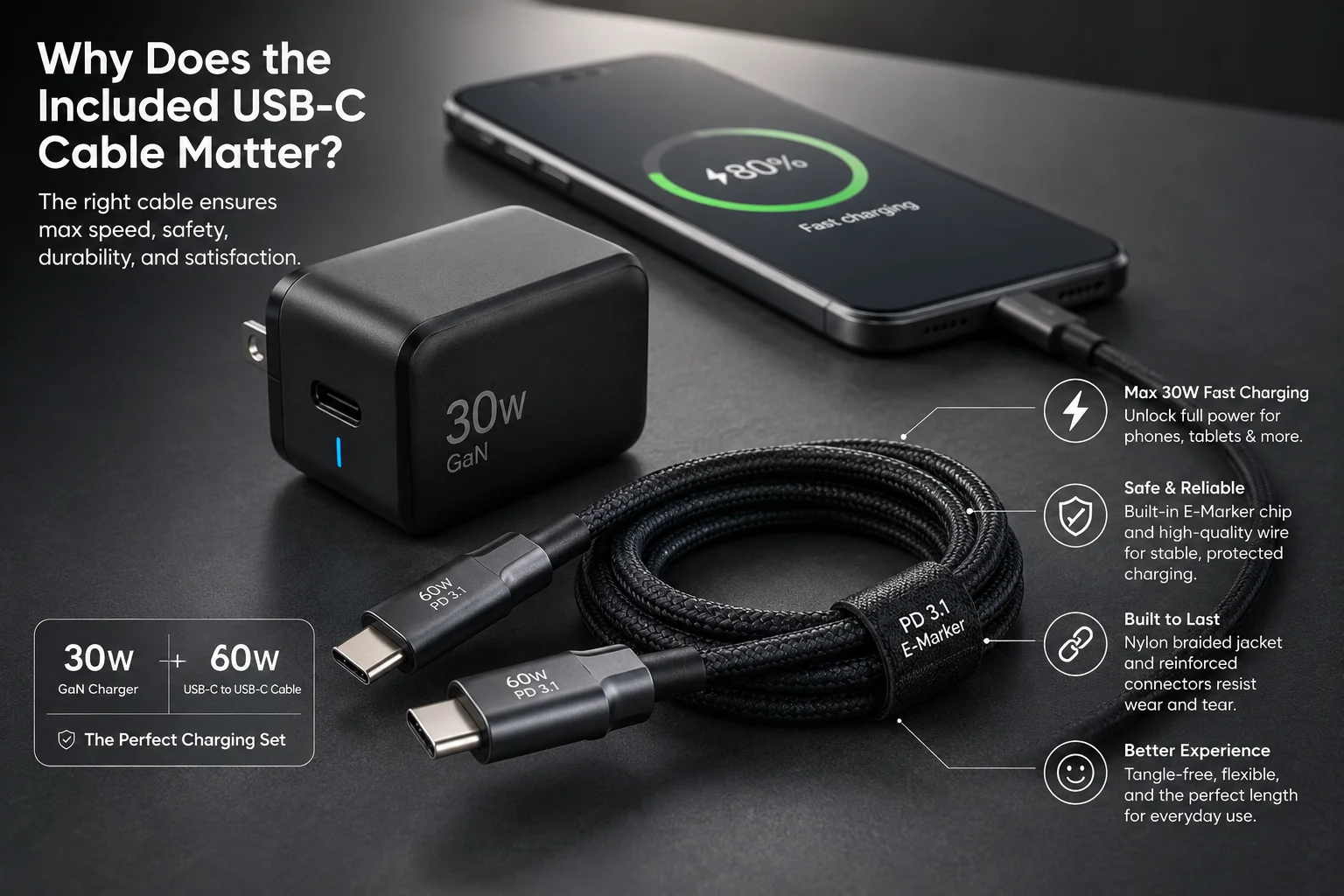 USB-C cable for 30W charger USB-C cable for 30W charger