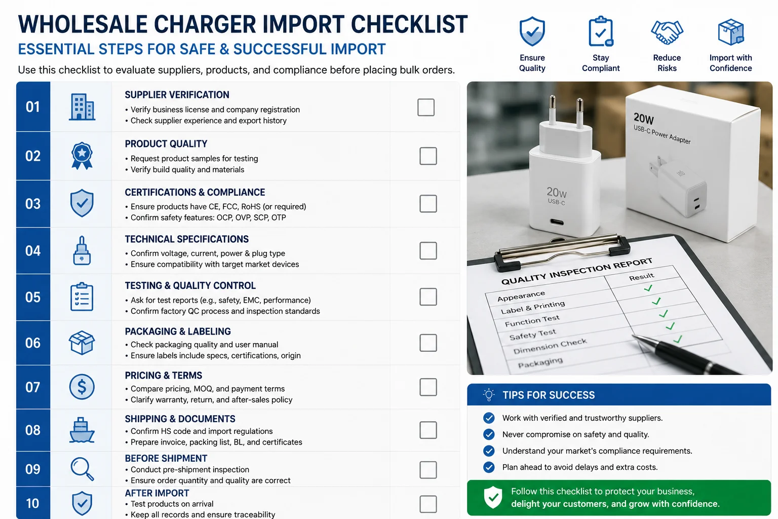 wholesale charger import checklist