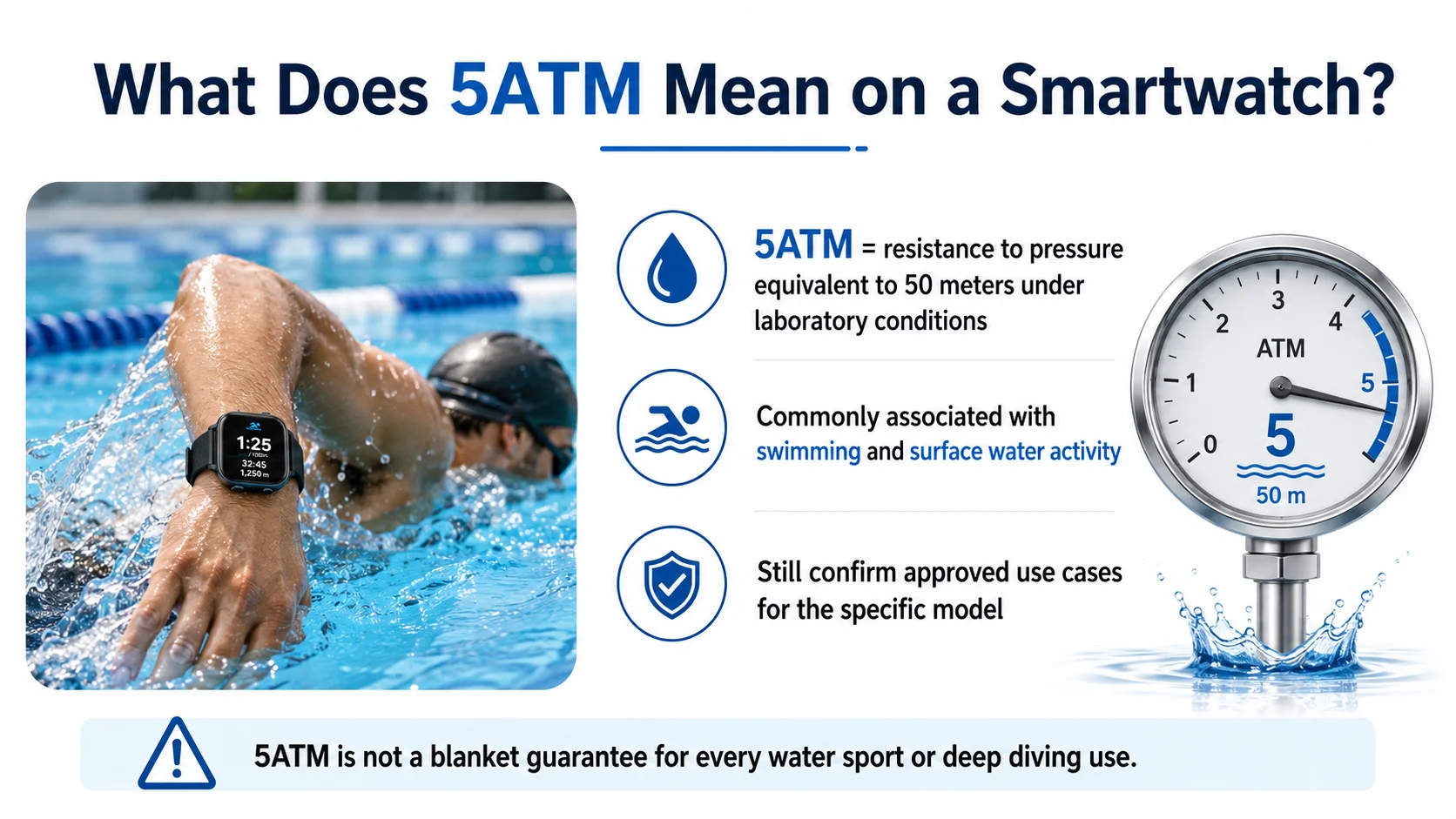 5ATM smartwatch for swimming and water sports