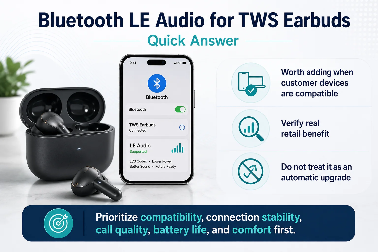 Bluetooth LE Audio TWS earbuds with LC3 codec for wholesale buyers