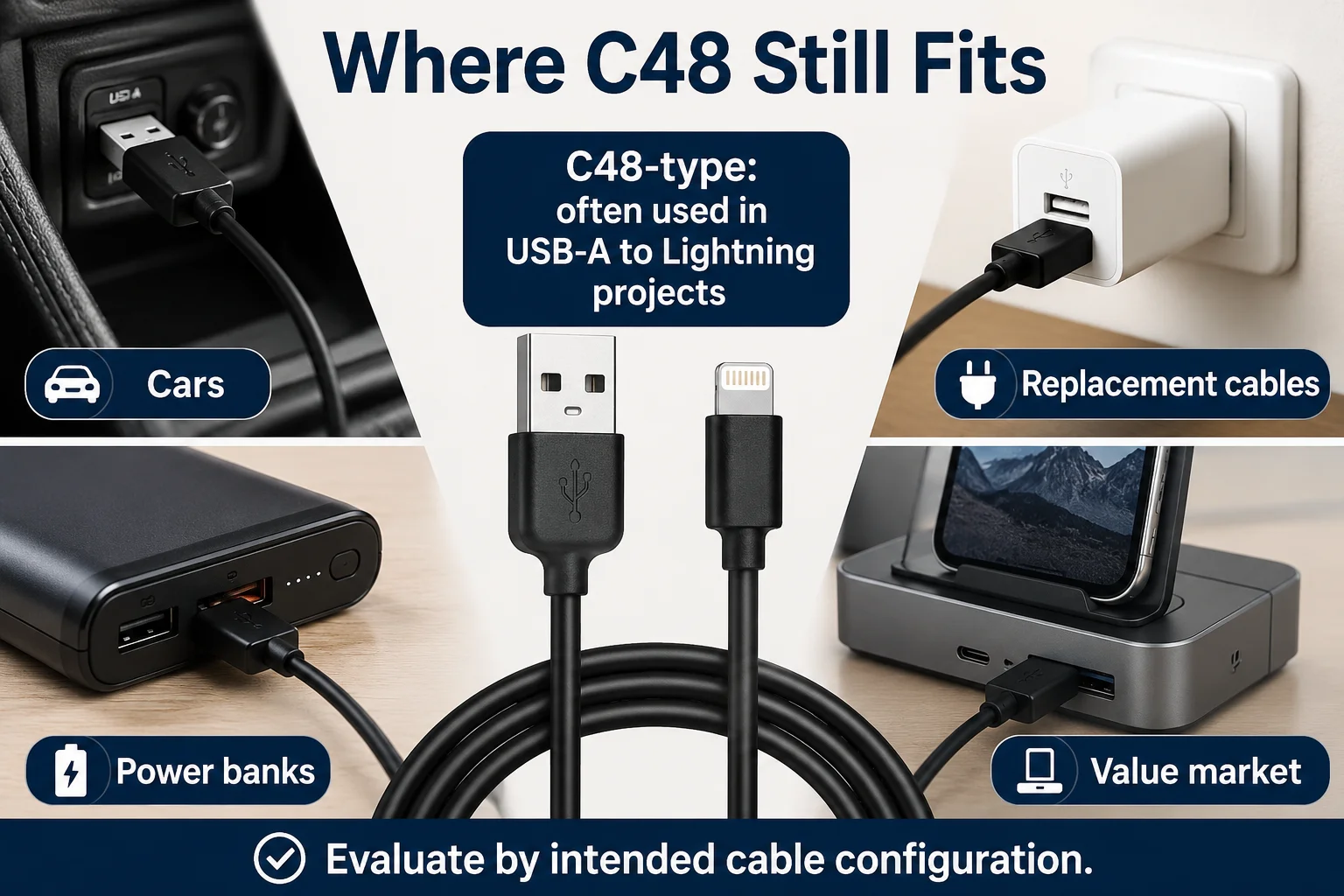 C48 connector USB-A to Lightning cable for replacement and retail cable programs