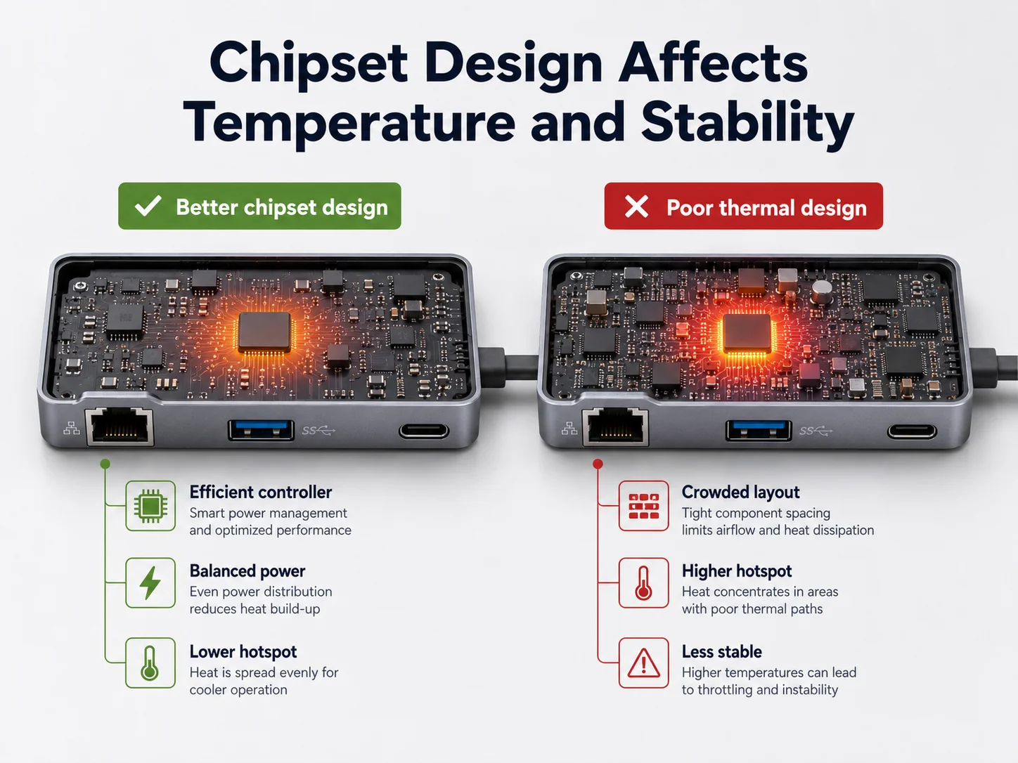 USB-C hub chipset and thermal stability USB-C hub chipset selection affects temperature and stability