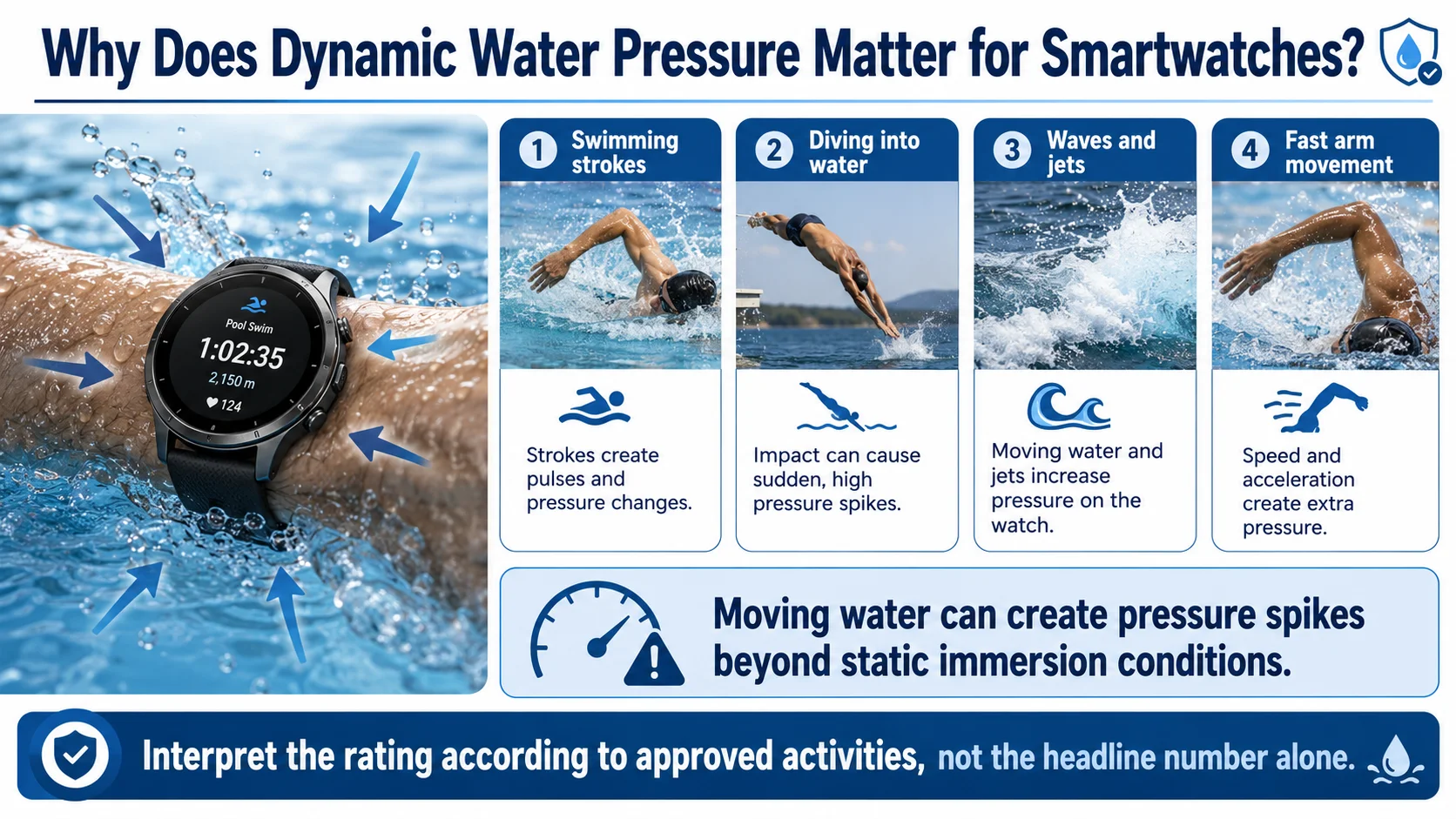 Smartwatch water resistance and dynamic water pressure