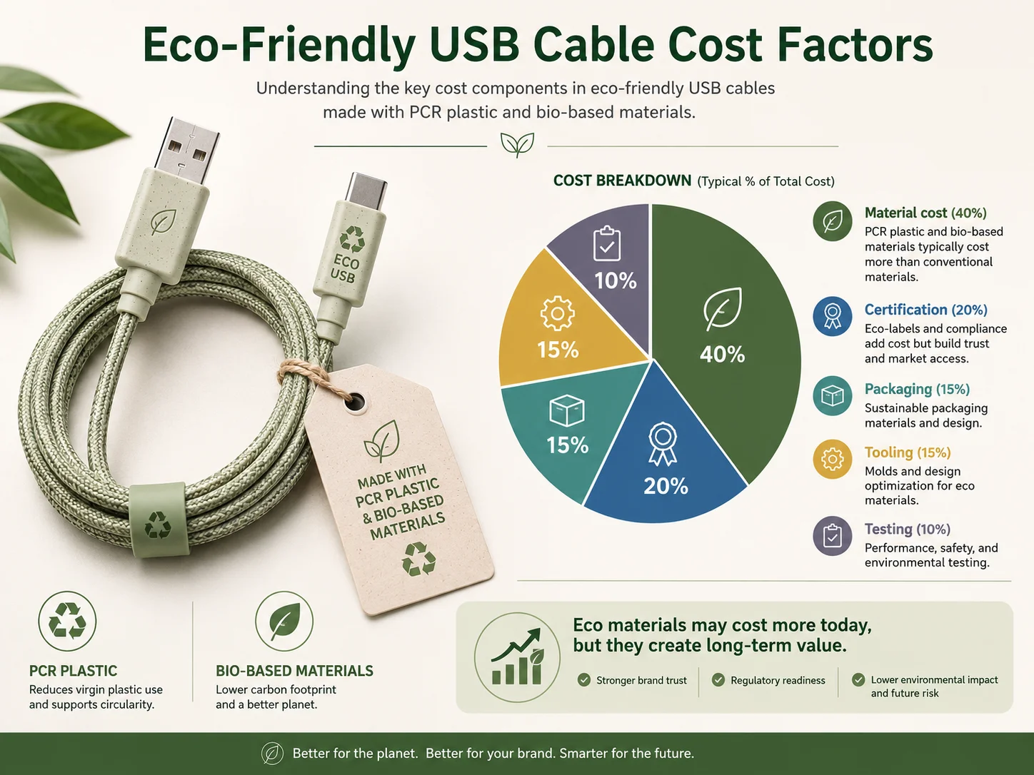 Cost planning for PCR plastic and bio-based eco-friendly USB cables