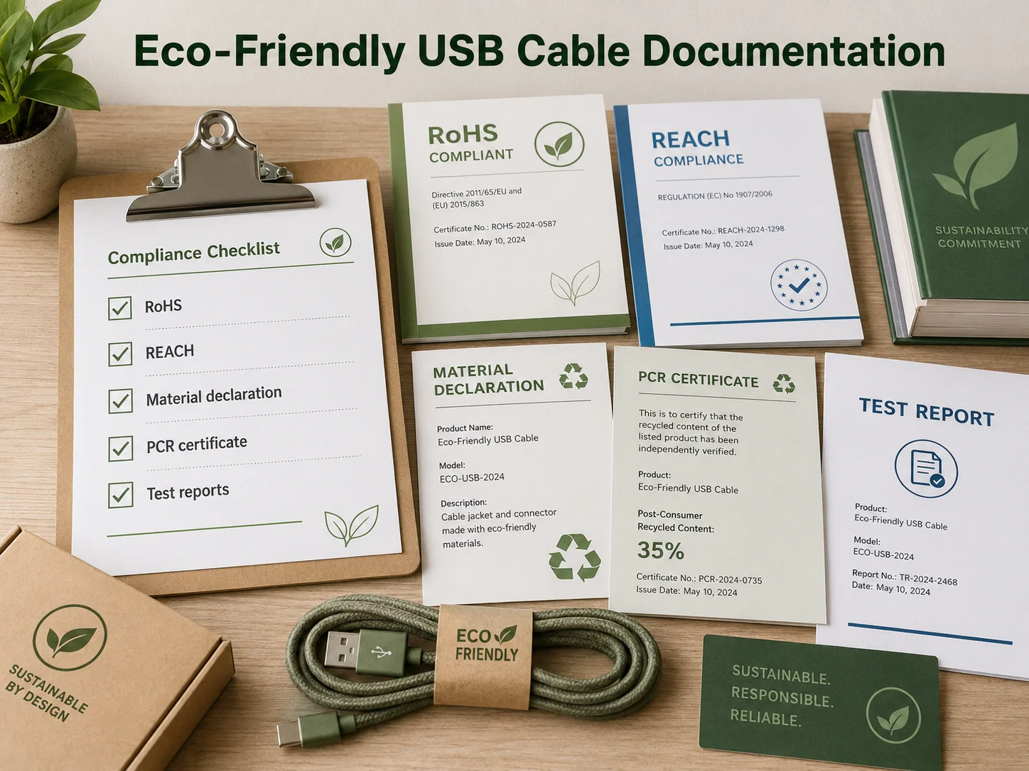 Material documents and testing checklist for eco-friendly USB cables