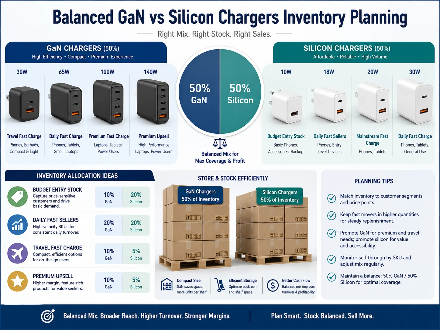 Balanced GaN vs silicon chargers inventory plan