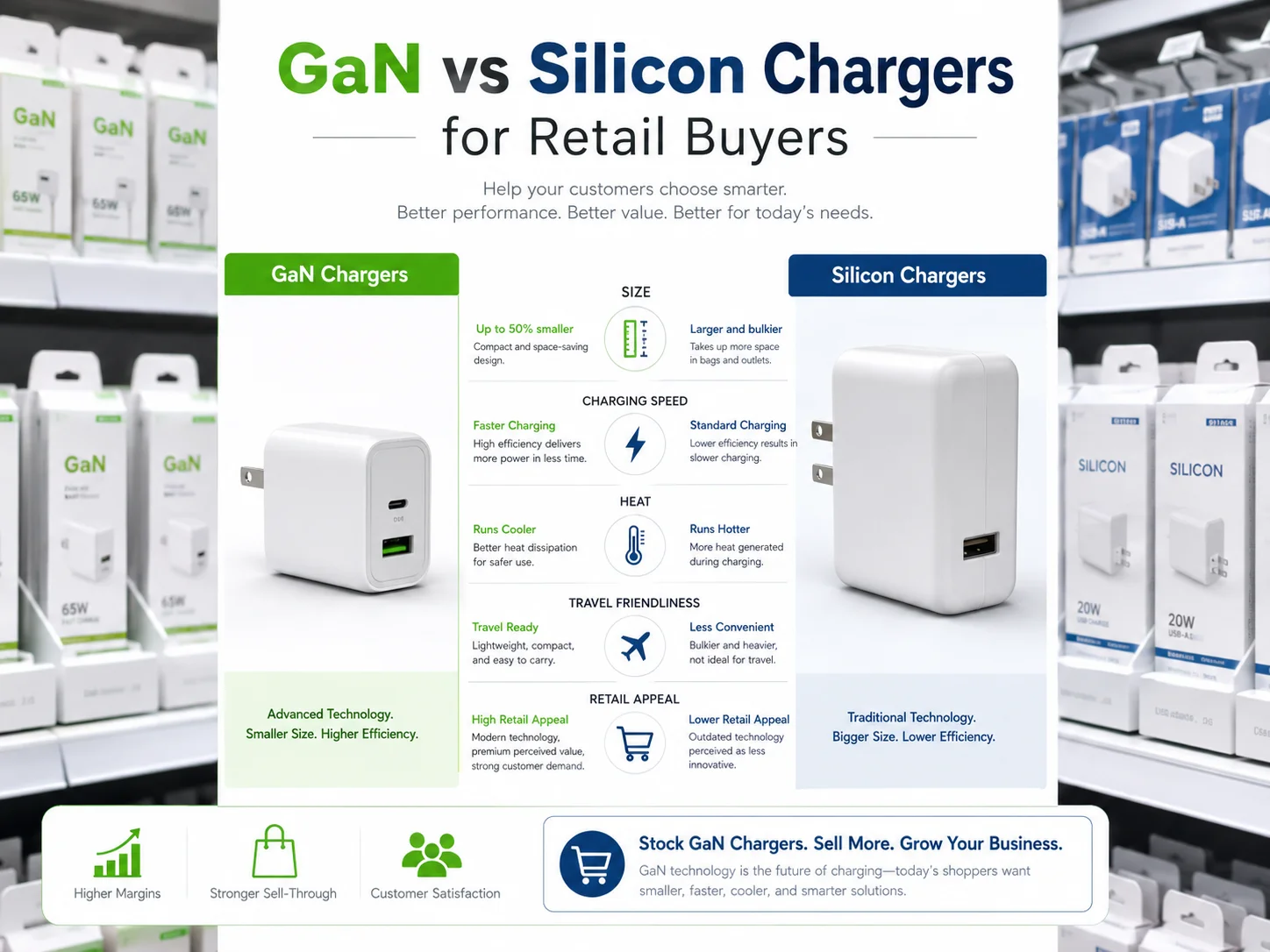 GaN vs silicon chargers for wholesale retail assortment