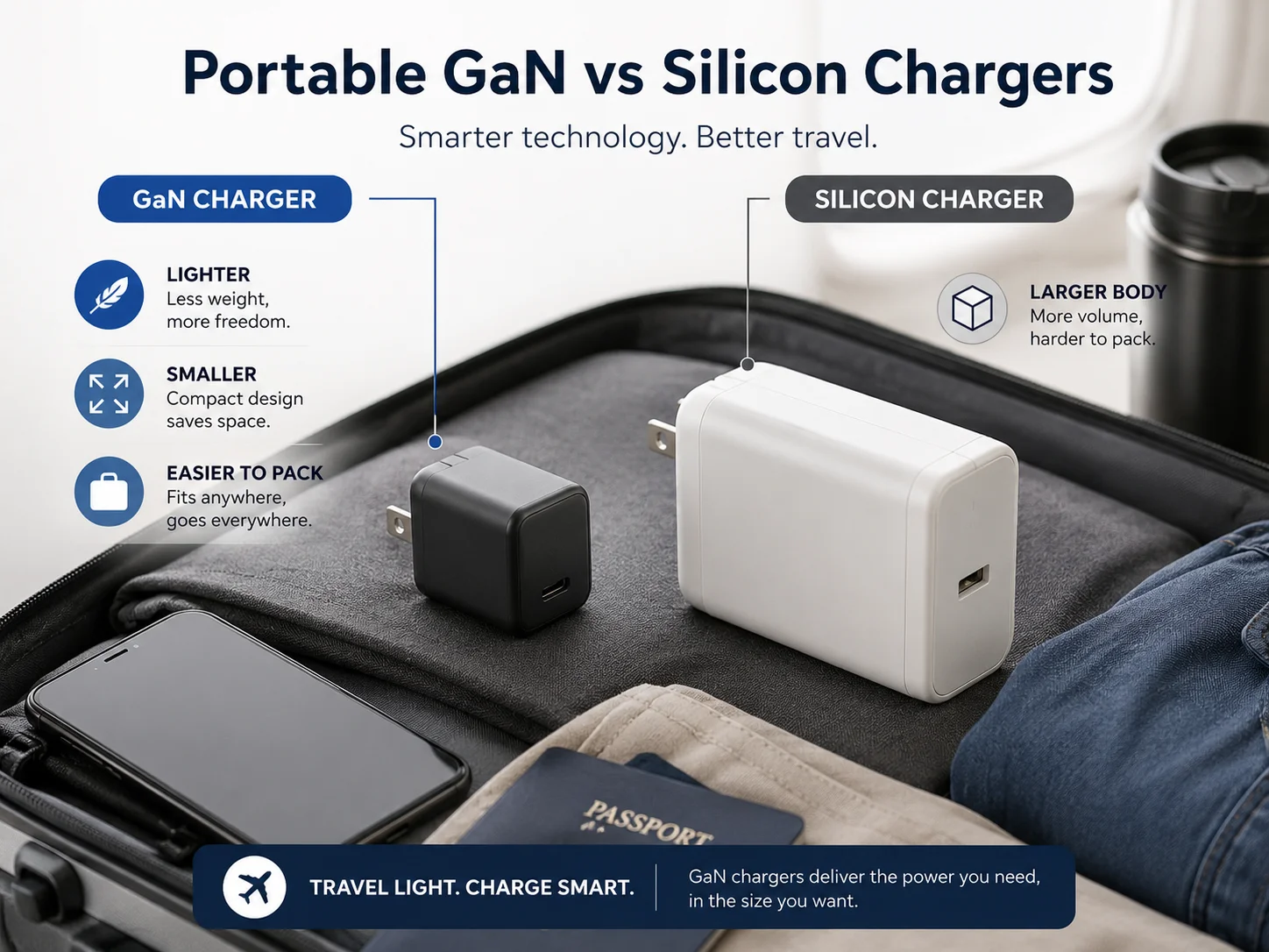 Compact GaN vs silicon chargers for travel
