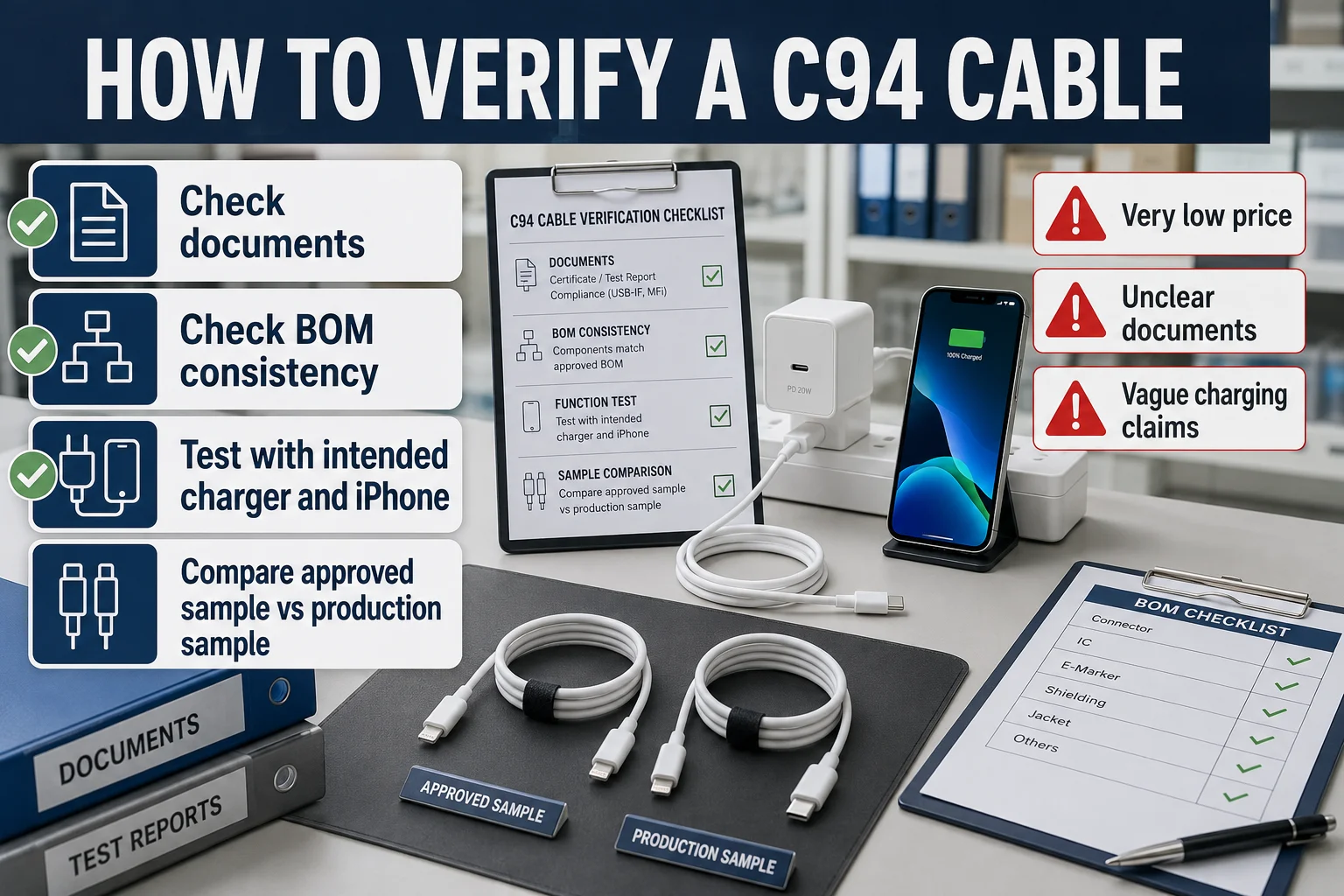 How to verify MFi C94 Lightning cable documentation and charging performance