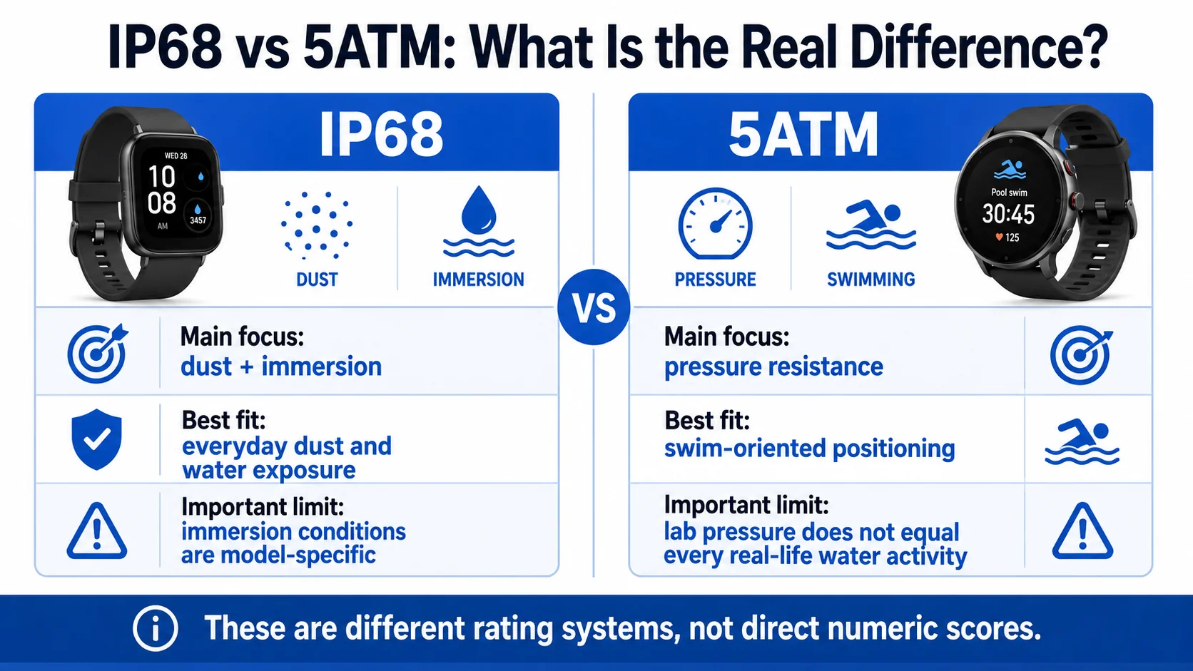 IP68 vs 5ATM smartwatch rating differences