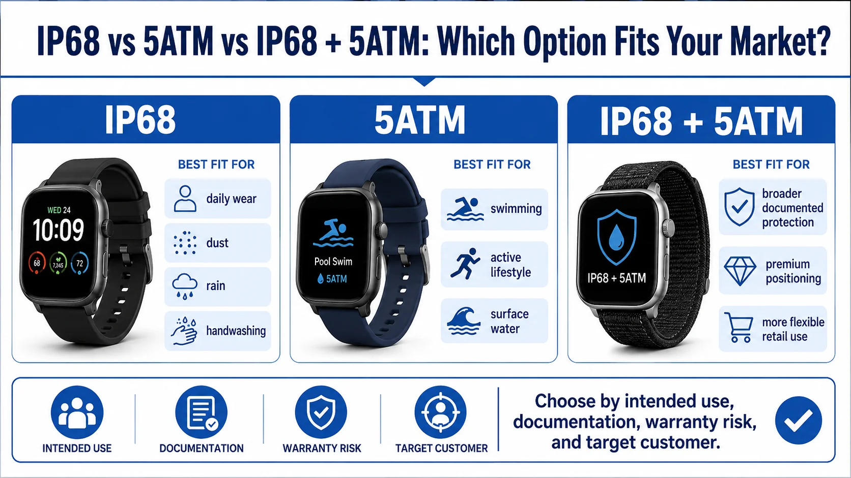 IP68 vs 5ATM vs IP68 plus 5ATM smartwatch comparison