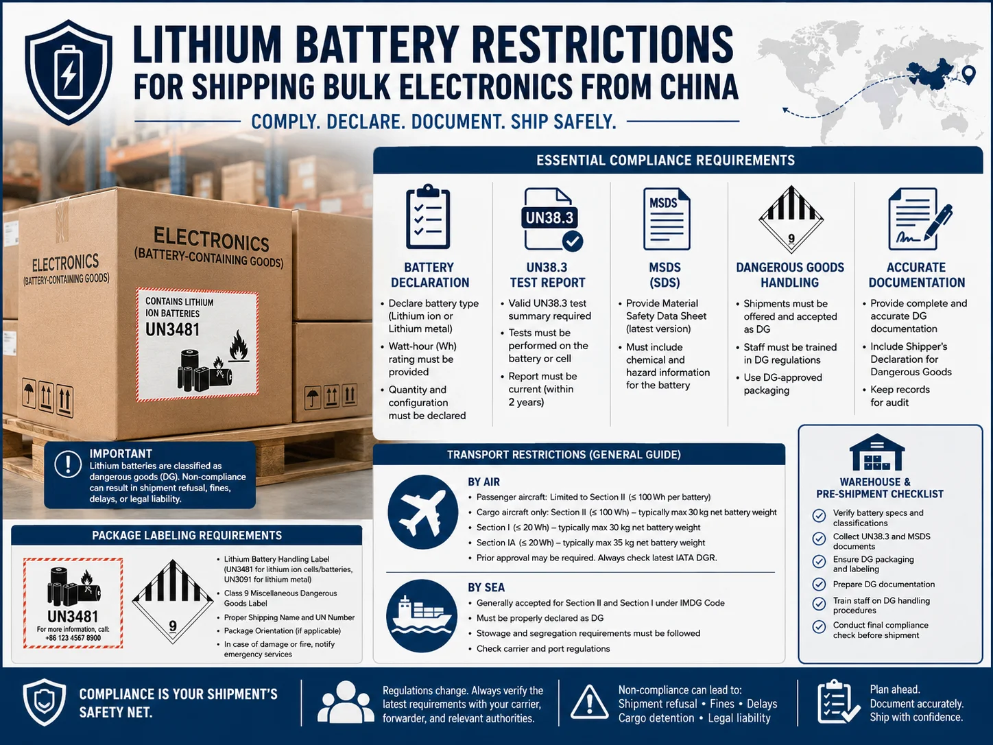 Lithium battery electronics export requirements Lithium battery restrictions for shipping bulk electronics from China