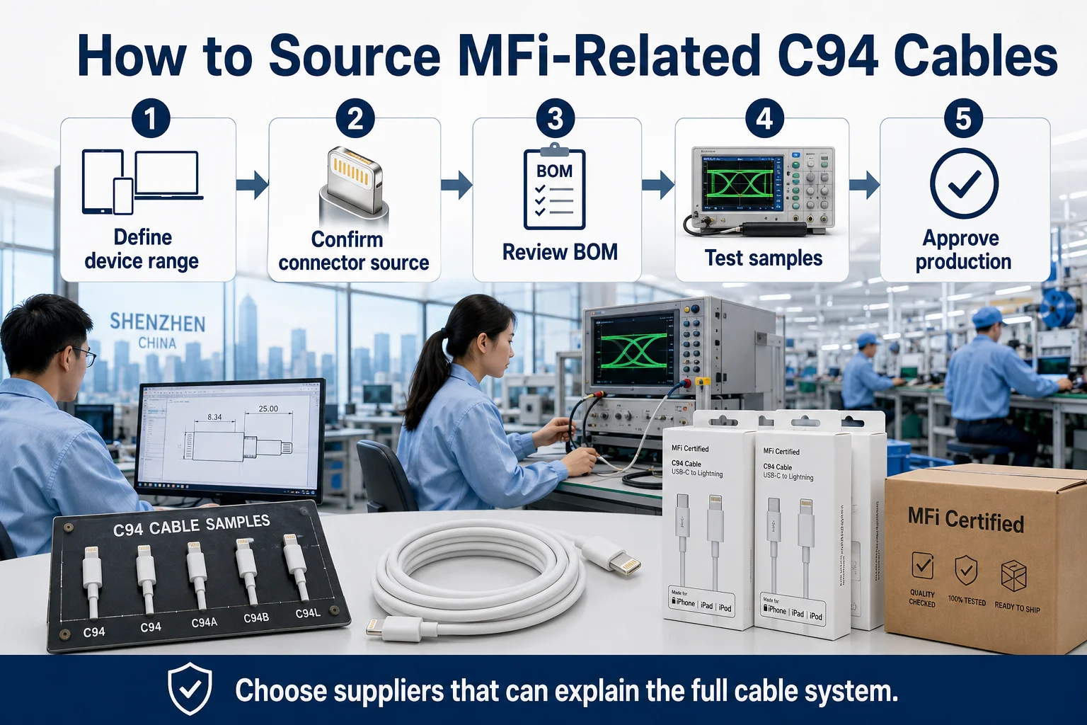 MFi cable manufacturer sourcing C94 USB-C to Lightning cables from Shenzhen