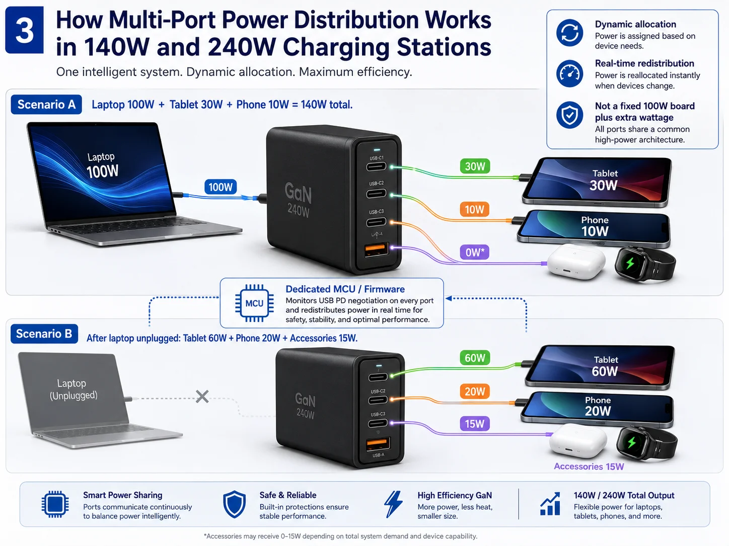 140W GaN charger multi-port dynamic allocation concept