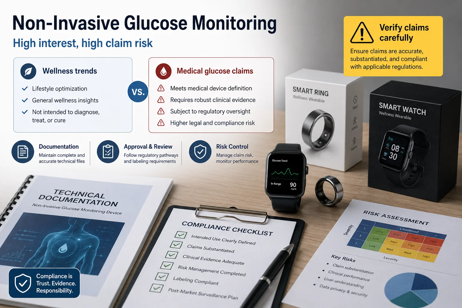 Wearable health tech sourcing verification for glucose monitoring claims
