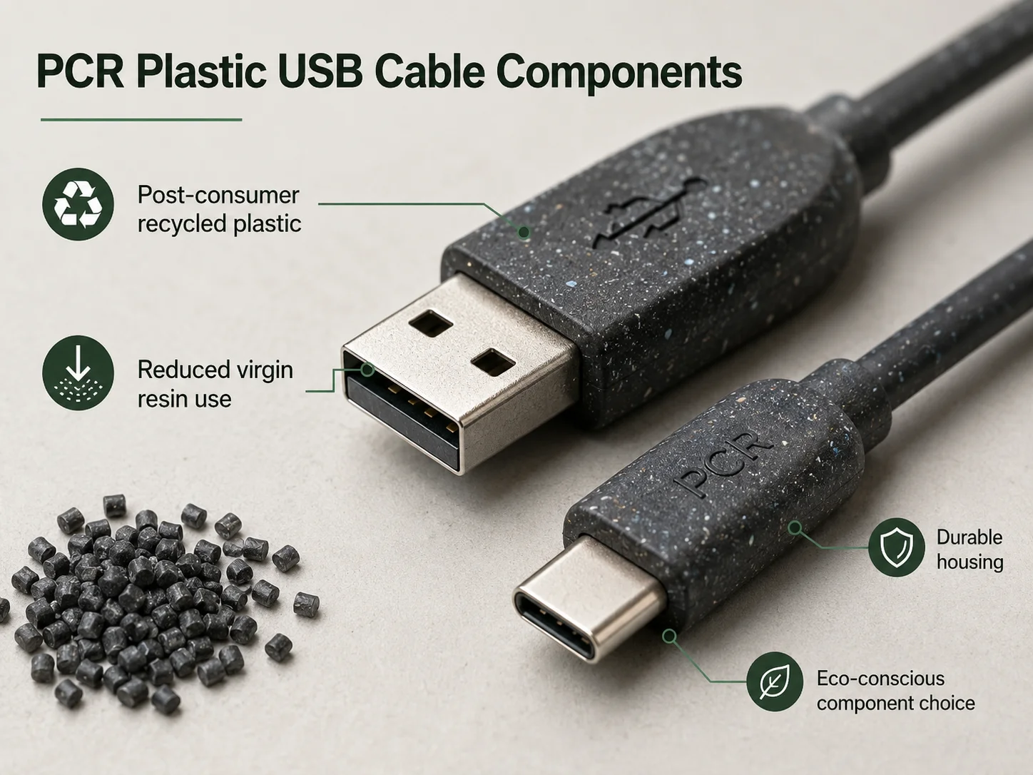 PCR plastic connector housing used in eco-friendly USB cables