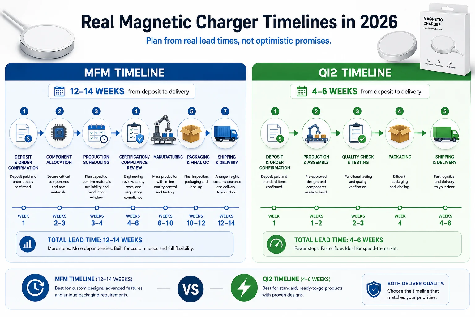 Sourcing timeline for magnetic chargers