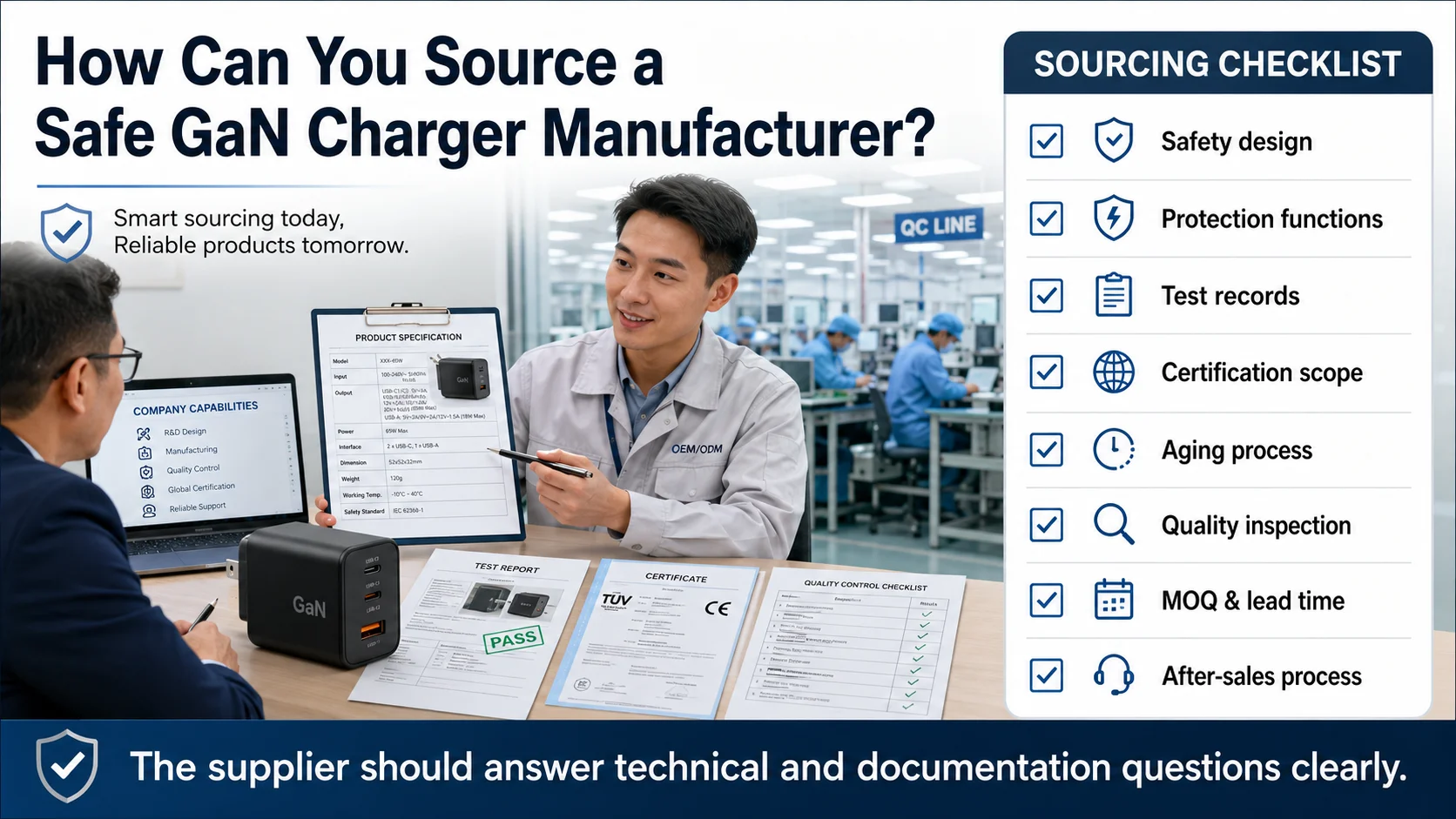 Safe GaN charger manufacturer quality control and OEM compliance verification