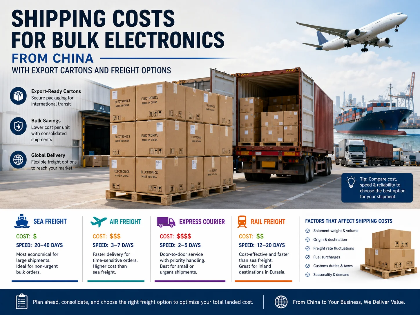 Bulk electronics shipping from China Shipping costs for bulk electronics from China with export cartons and freight options