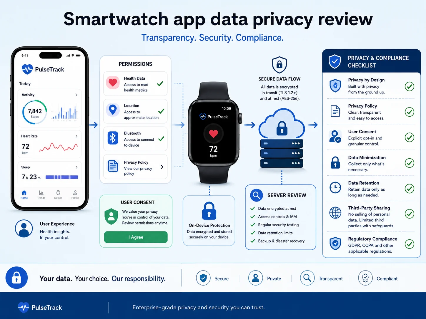 Smartwatch app data privacy review White-label smartwatch app privacy permissions data server review