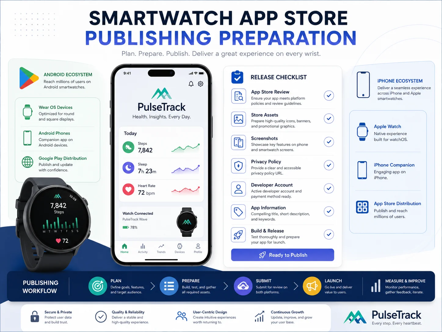 Smartwatch app store publishing preparation White-label smartwatch app publishing on Google Play and Apple App Store