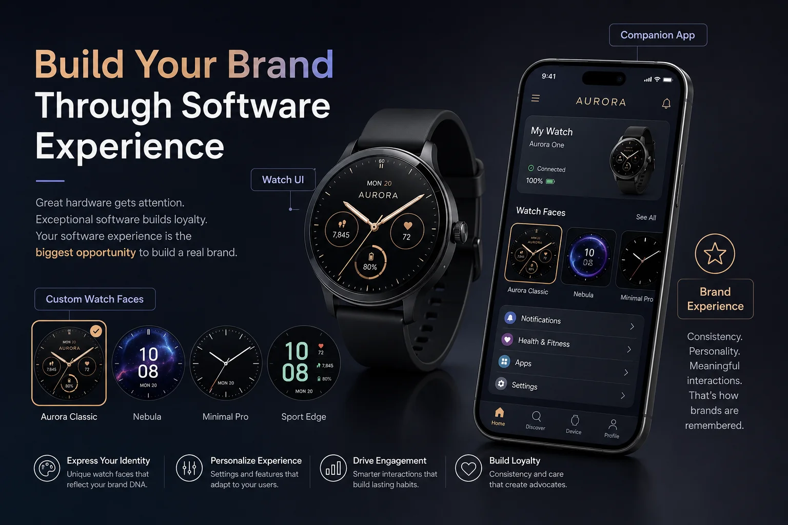 A user interacting with a branded smartwatch app on their phone