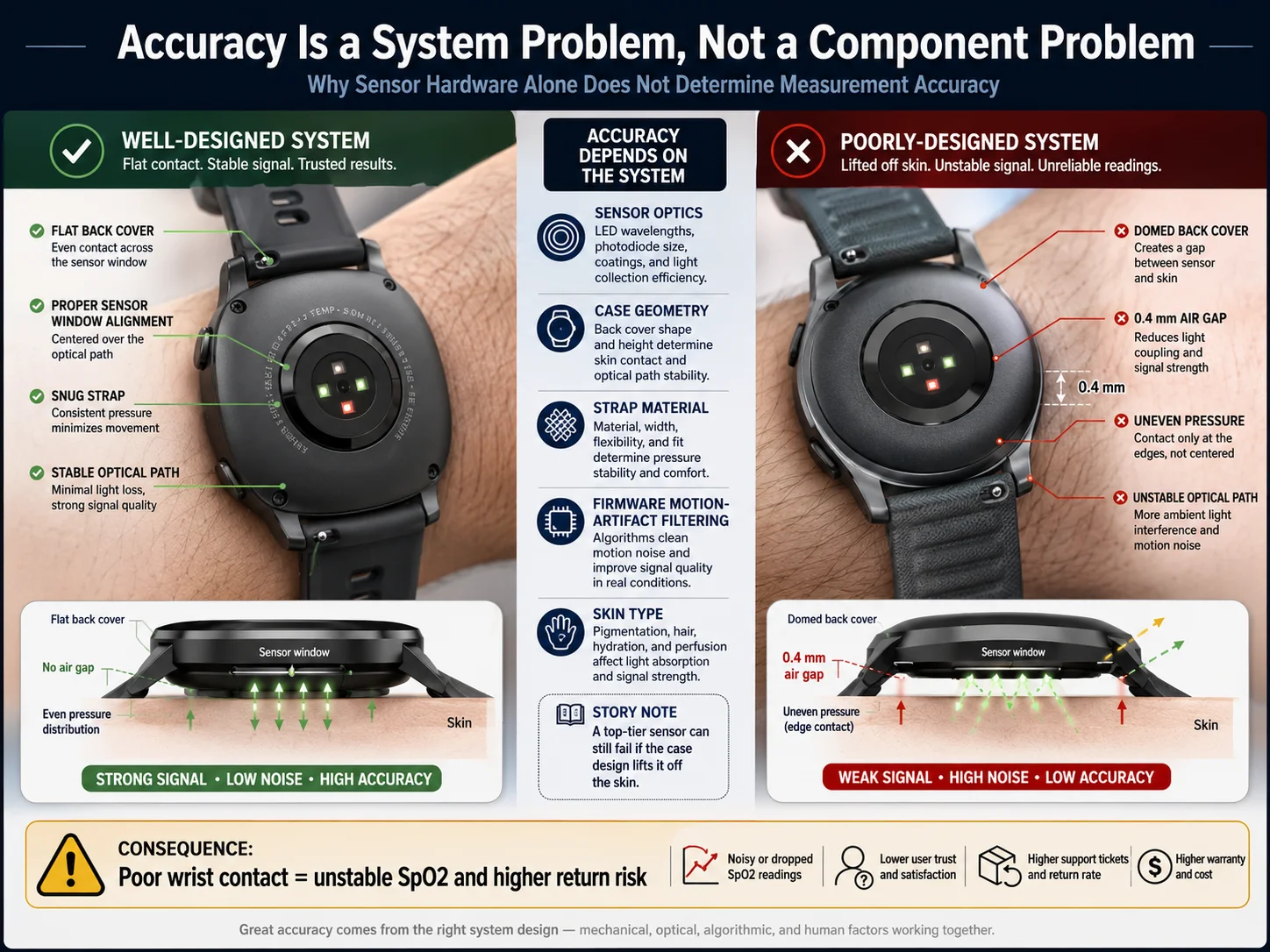smartwatch back cover design showing sensor placement and contact angle